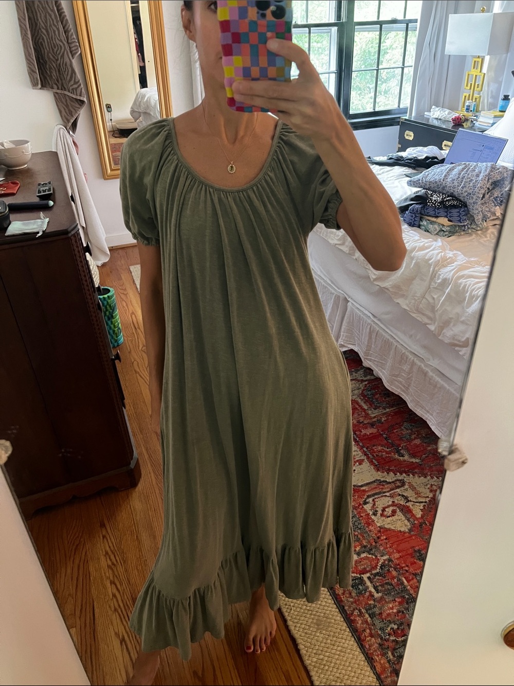 Sundry Olive Green Maxi Dress with Ruffle Hem